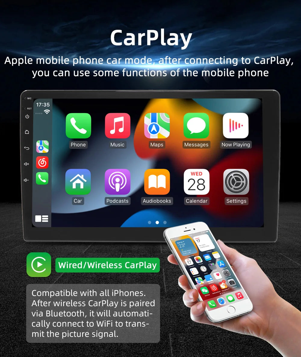 Autoradio Android 2DIN CarPlay GPS + Caméra