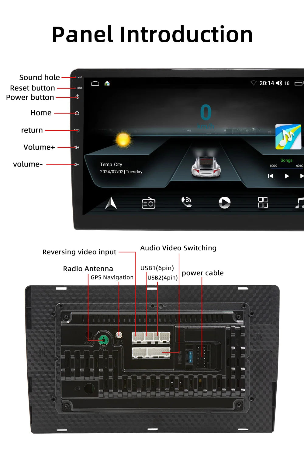 Autoradio Android 2DIN CarPlay GPS + Caméra